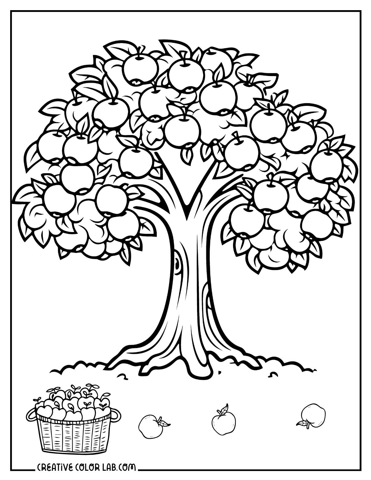 Simple apple tree coloring sheet for kids.