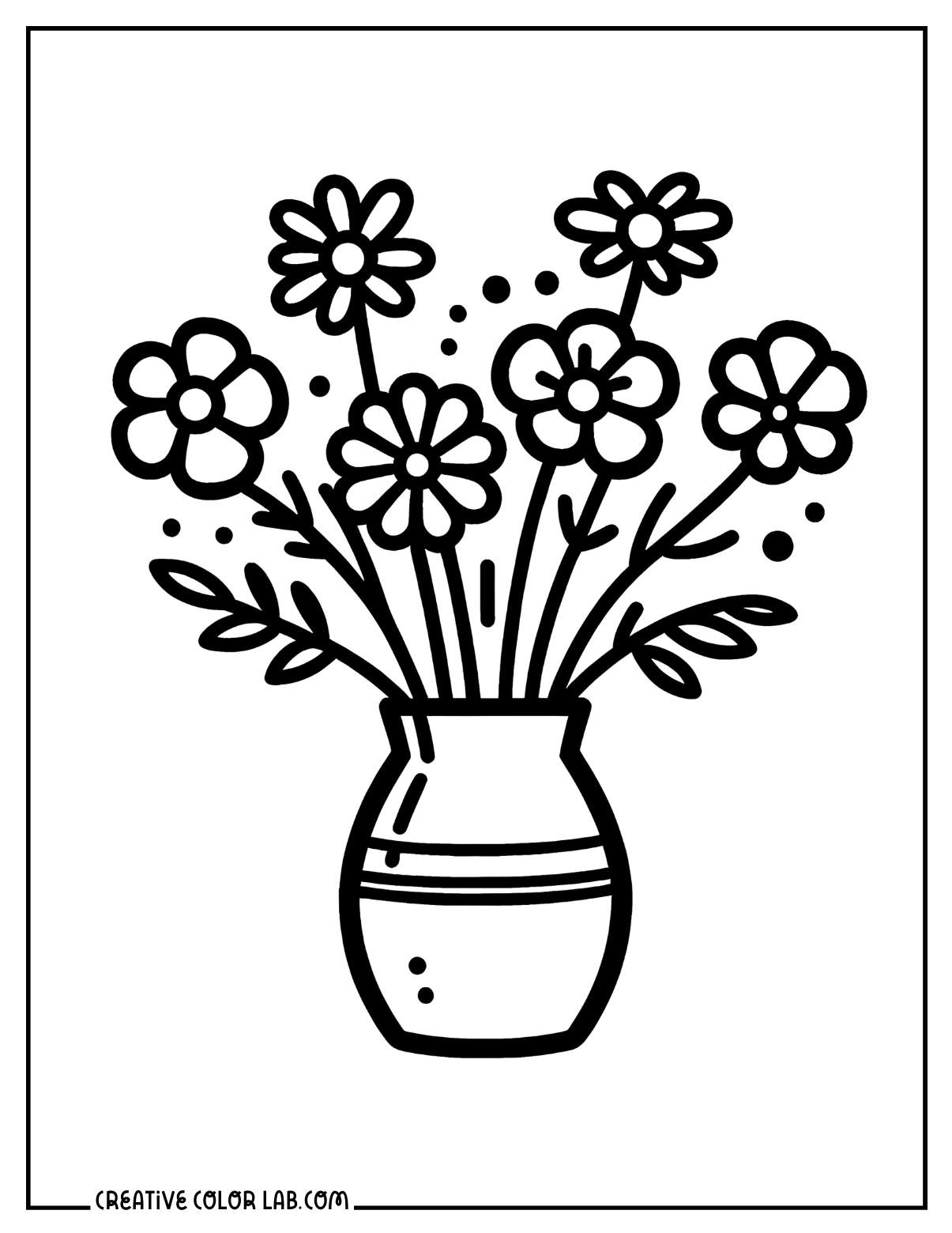 Simple flowers on a vase coloring page for kids.