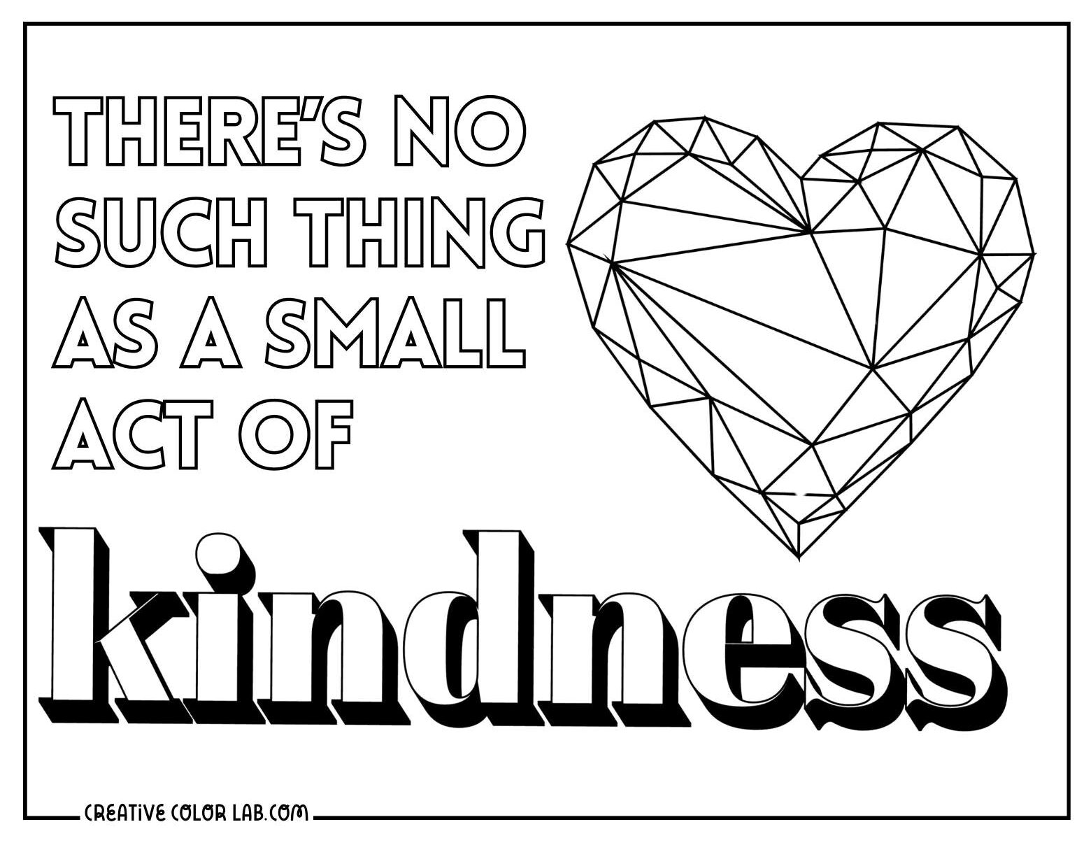 Small act of kindness quote with mosaic heart to color.