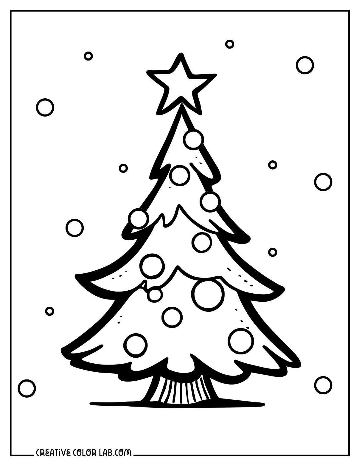 Snowy christmas tree illustration to color for kids.