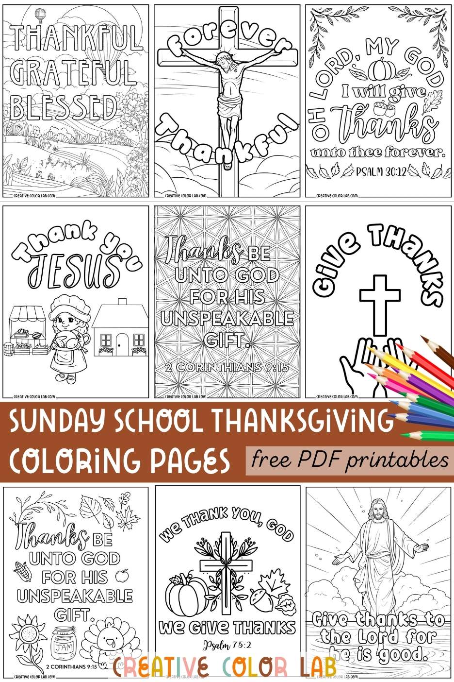 Collection of free Sunday school thanksgiving coloring pages to download.
