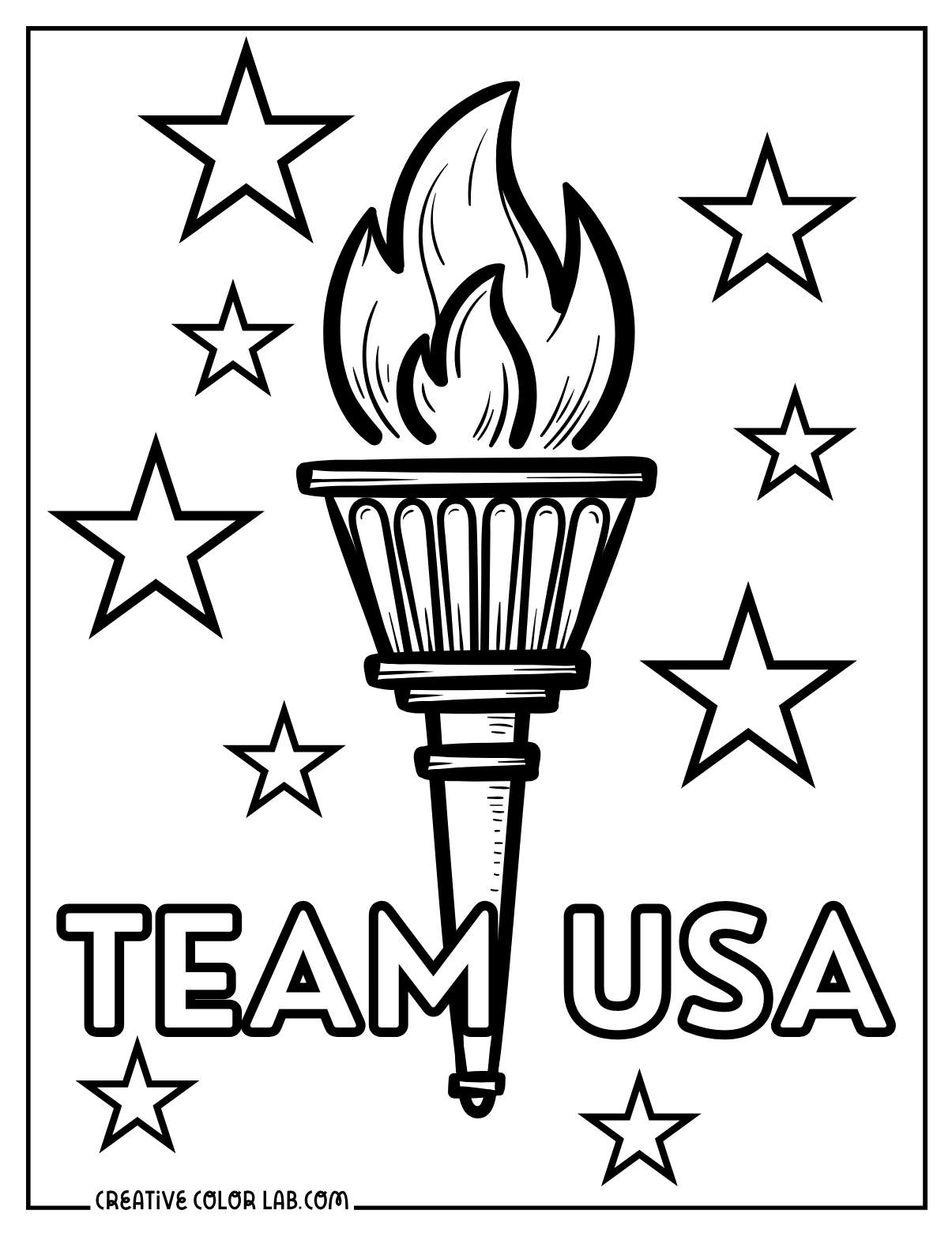 Team USA olympic torch coloring sheet.