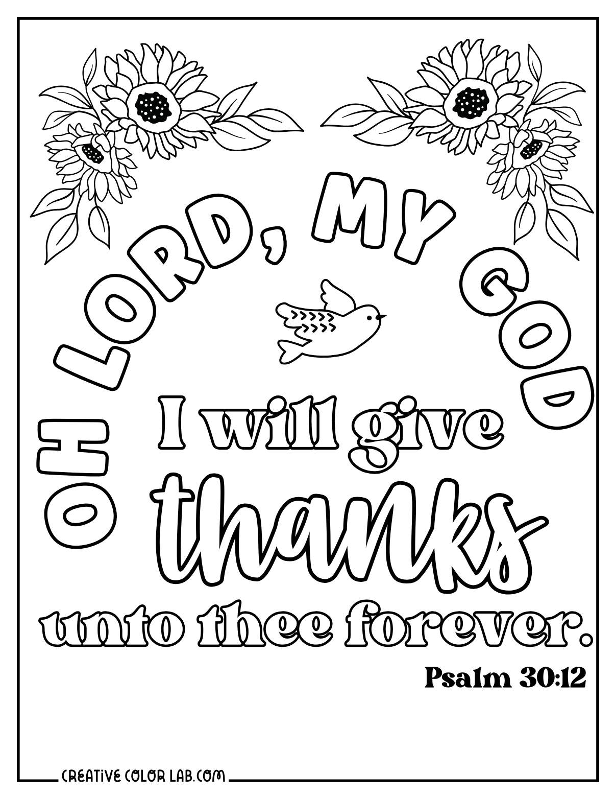 Psalm 30:12 thankful bible verse coloring page.