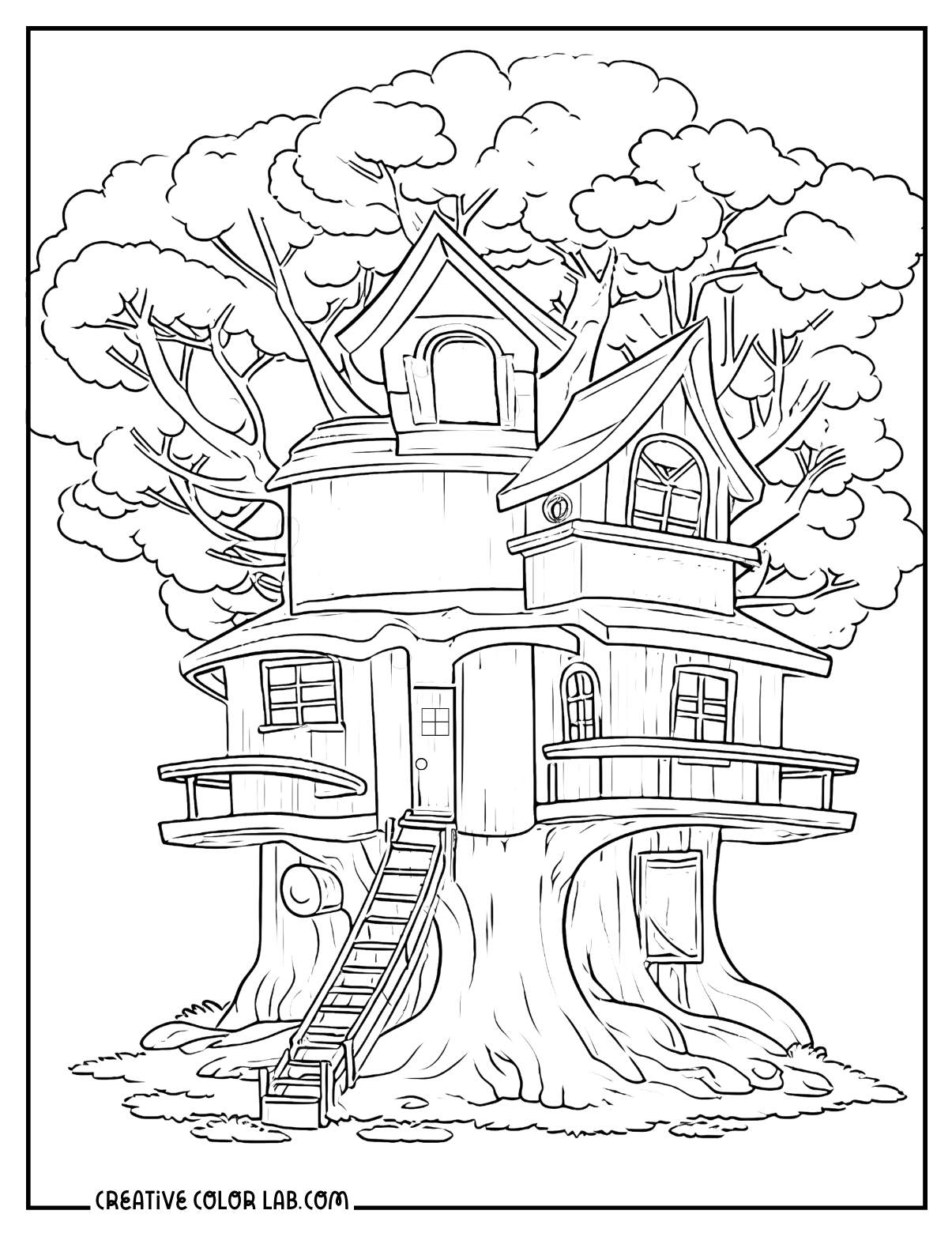 Tree house picture to color.