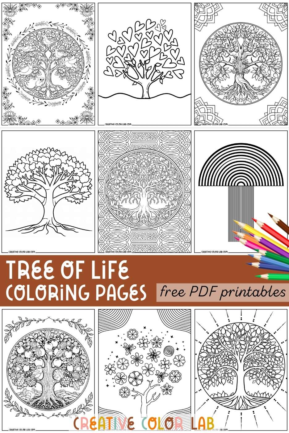 Collection of tree of life coloring pages to download.