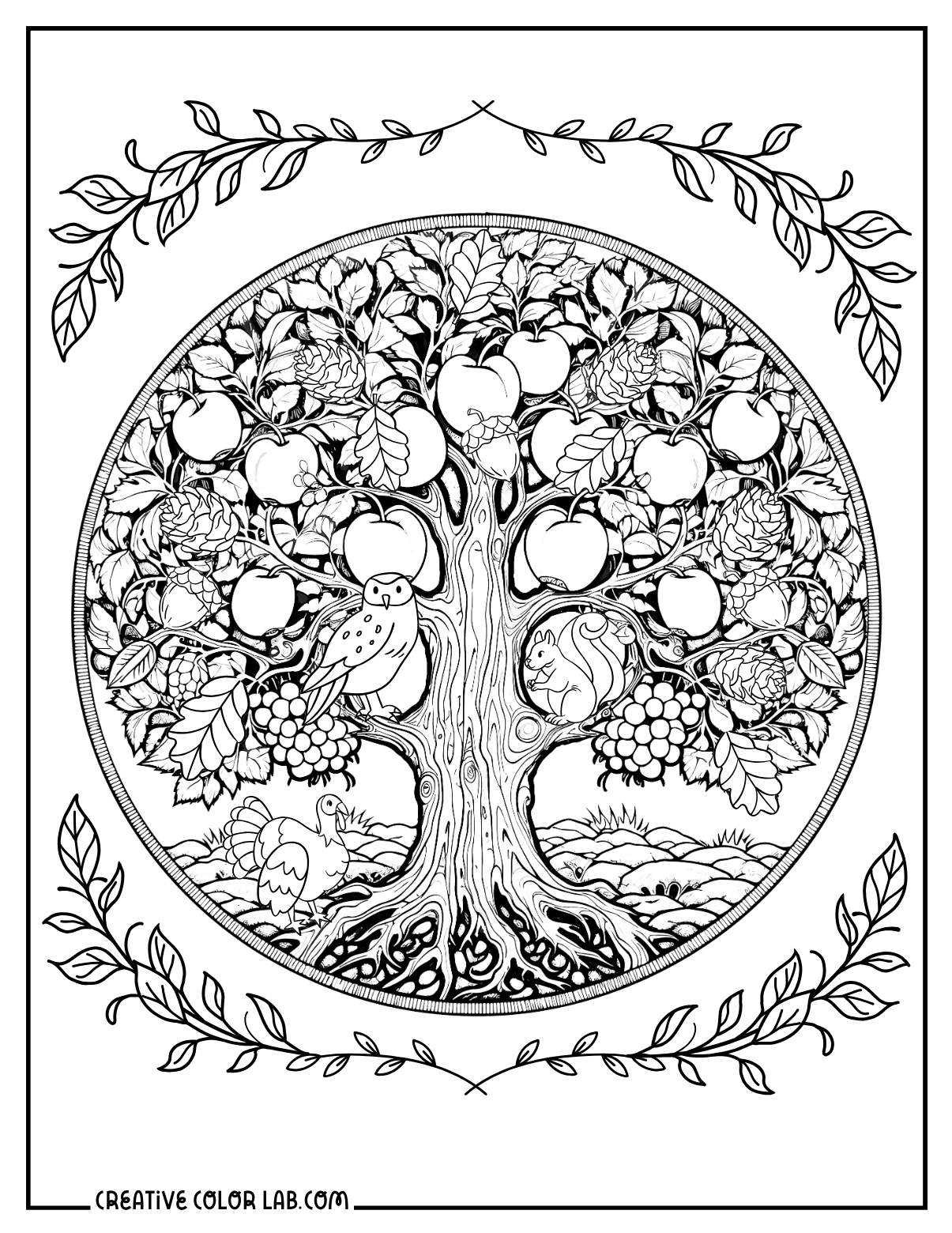Tree of life nature coloring sheet for adults.
