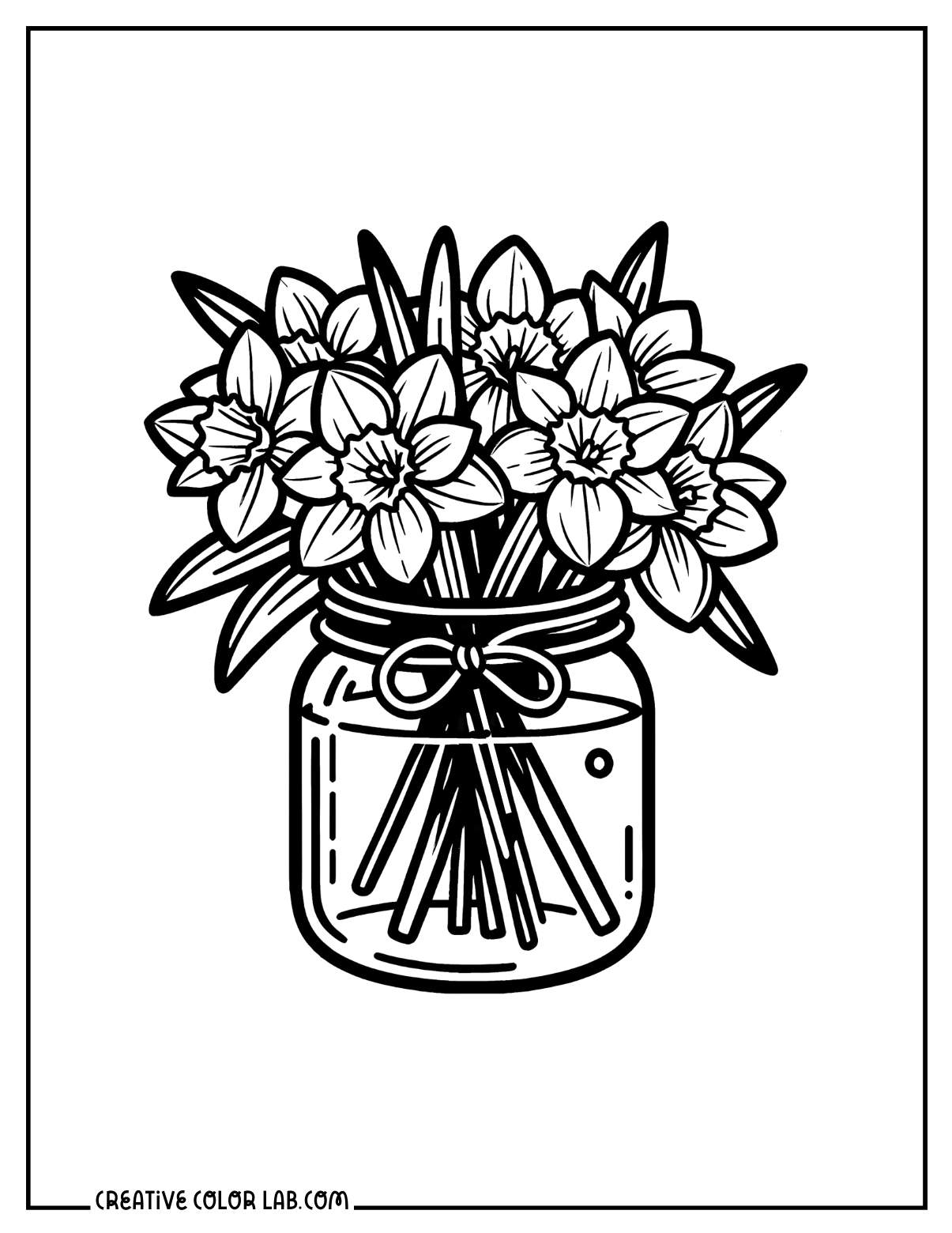 Daffodil flowers on a vase coloring page.
