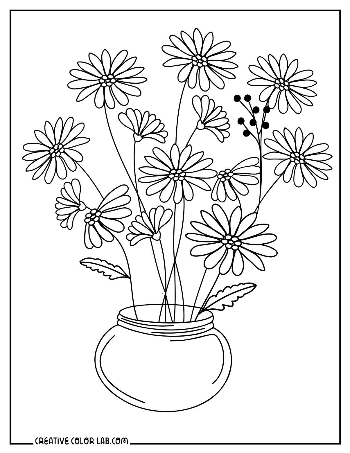 Wild daisies on a vase coloring page.