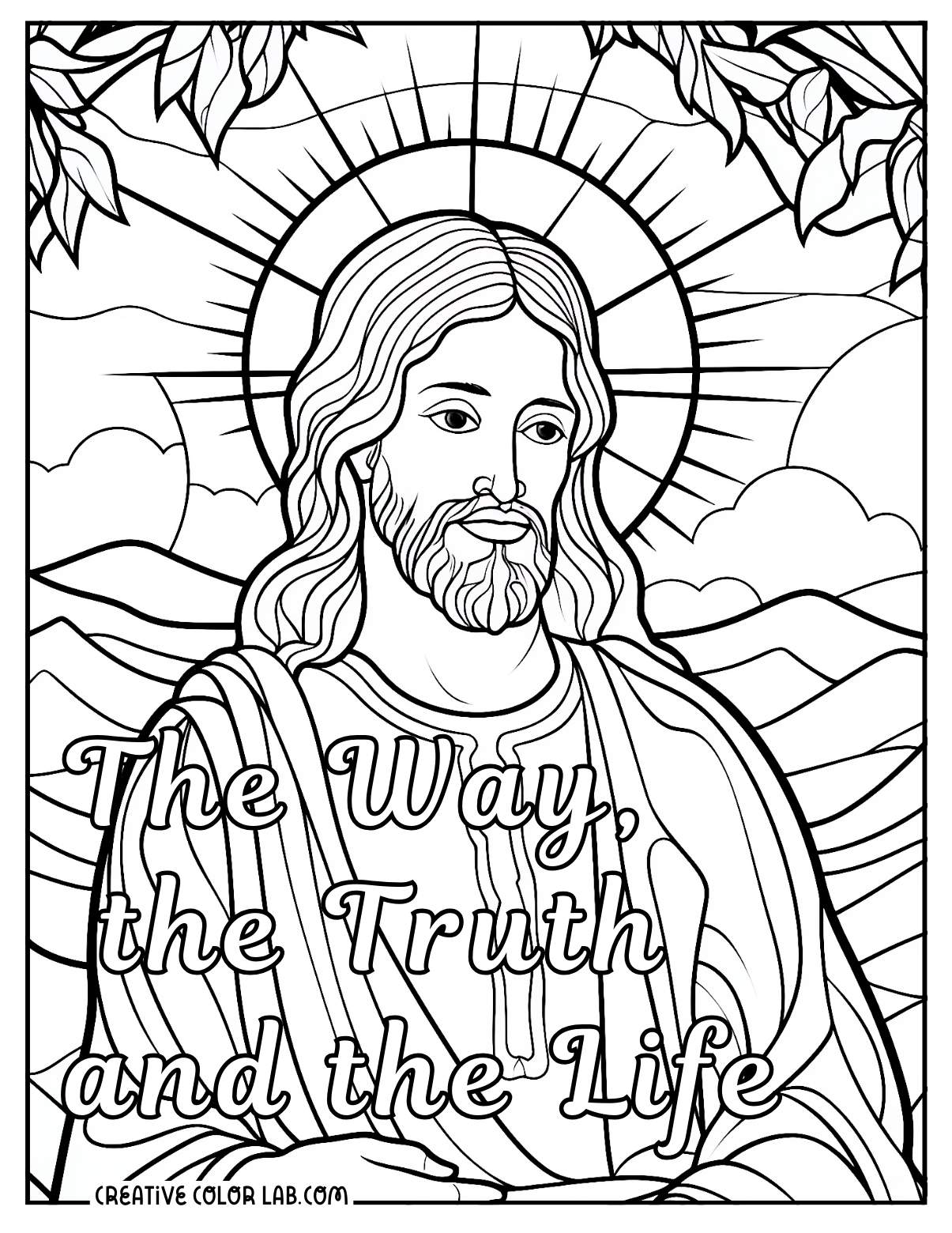 Jesus "the way, the truth and the life" coloring sheet for teens.