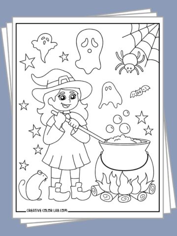 Free witch coloring pages to print and download.