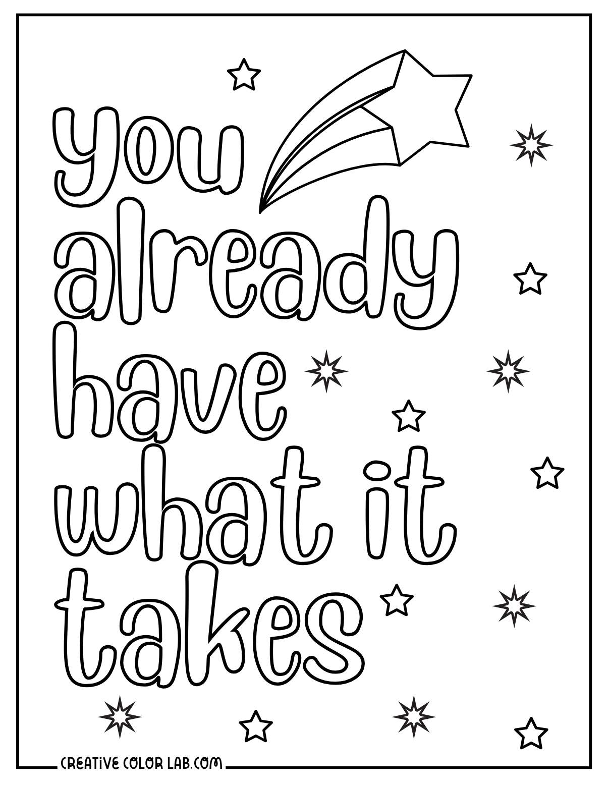 You already have what it takes coloring page with little stars.