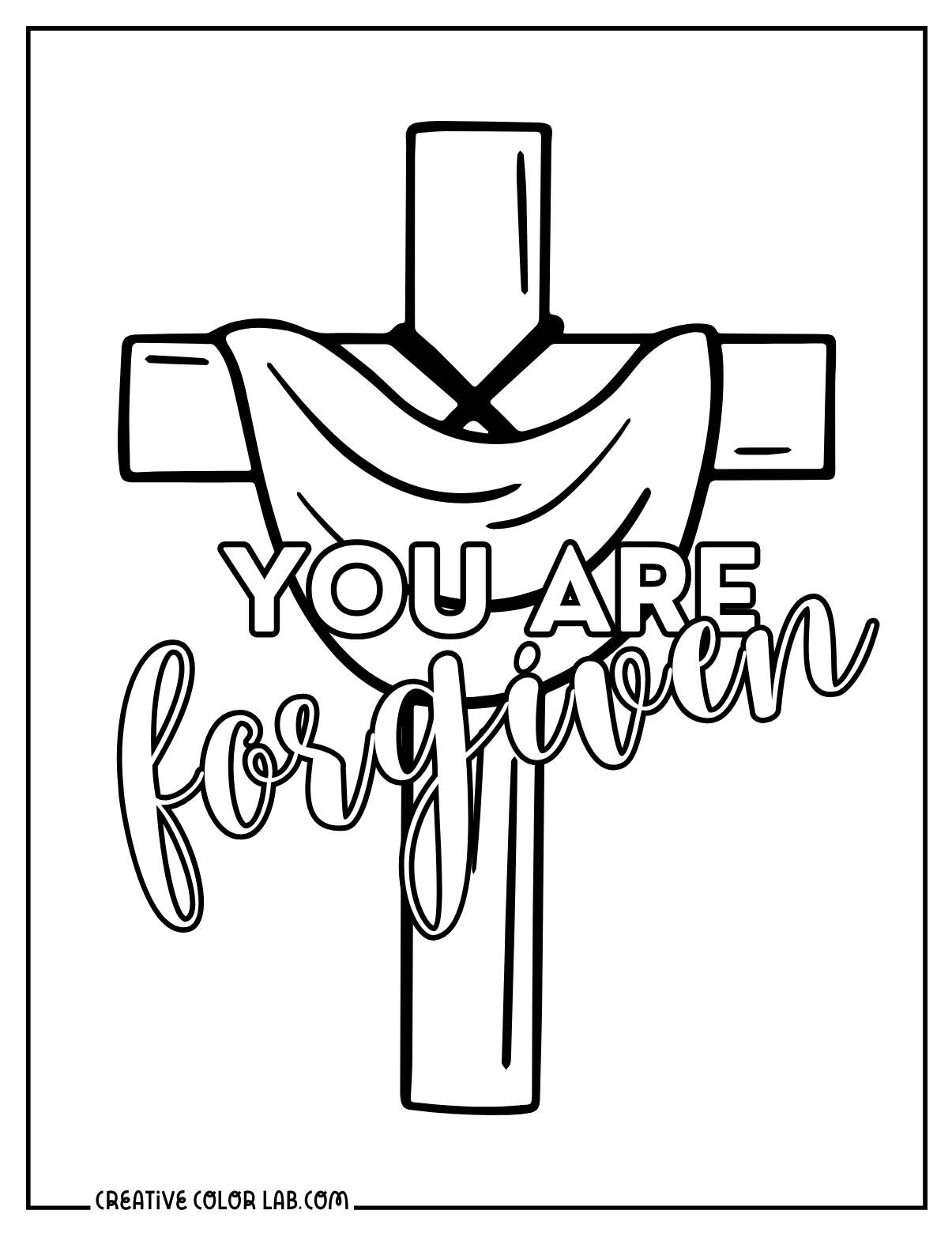 You are forgiven coloring sheet with a Christian cross.